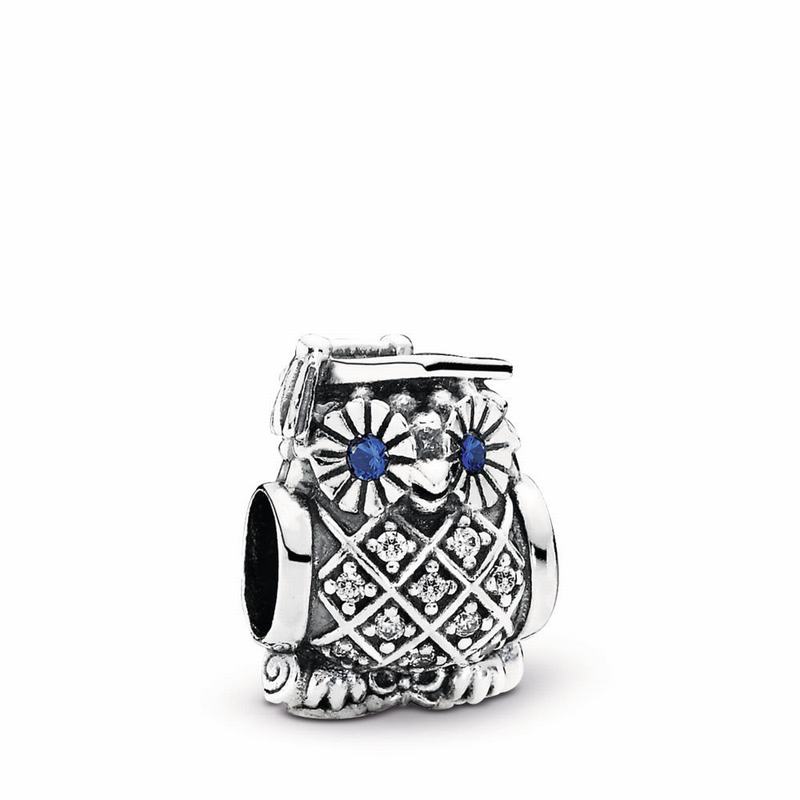 Pandora Graduate Owl Charm - Sterling Silver/Blue/Mixed Stones/Cubic Zirconia - Canada | NL1746WP